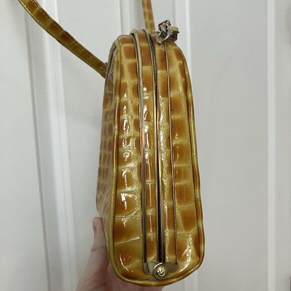 Vintage Ro-El Faux Croc Leather Crossbody Bag Shoulder Purse Yellow Hinged - Picture 2 of 16